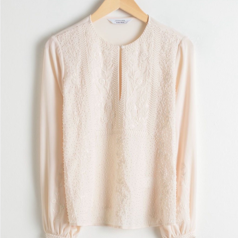 & Other Stories Cream Beaded and Embroidered Blouse